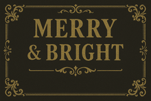 Set of 4 Merry & Bright Christmas Placemats – Laminated Wipe Clean Mats, Reusable Festive Table Decor in Charcoal & Gold