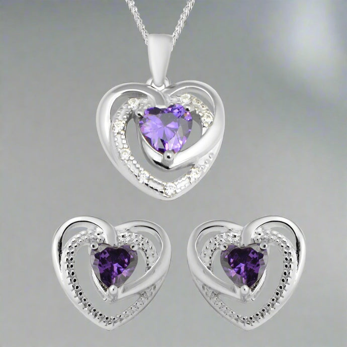 2 Piece Set - Heart Pendant with Chain & Earrings in Sterling Silver