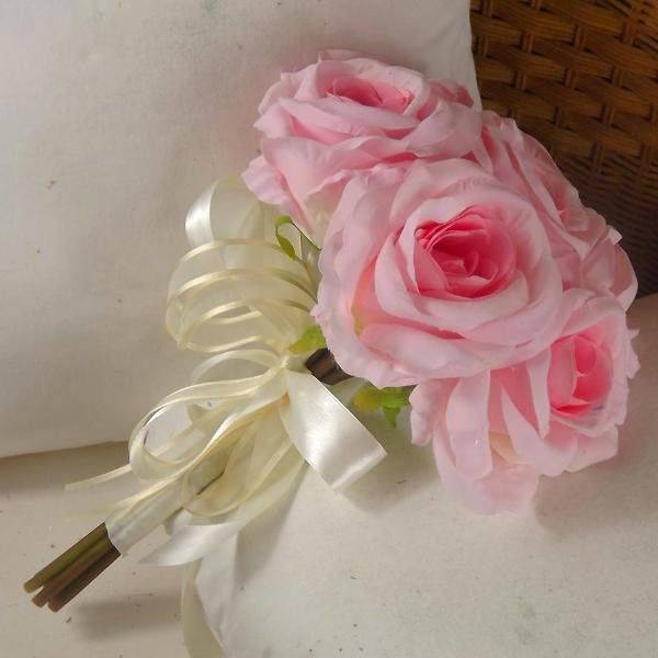 wedding posy bouquet of pink silk roses flowers