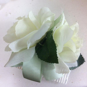 Ivory silk roses on hair comb