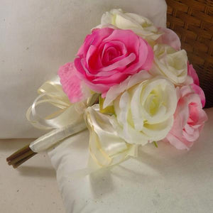 wedding posy bouquet of ivory pink artificial silk roses