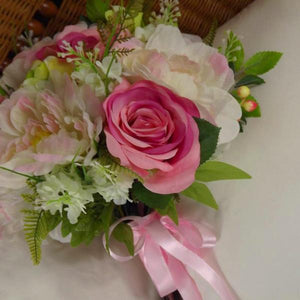 artificial wedding bouquet, cerise, peony, rose flowers