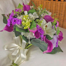 artificial wedding bouquet violet ivory roses calla lily hydrangea flowers
