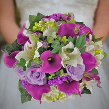 artificial wedding bouquet violet ivory roses lily hydrangea flowers