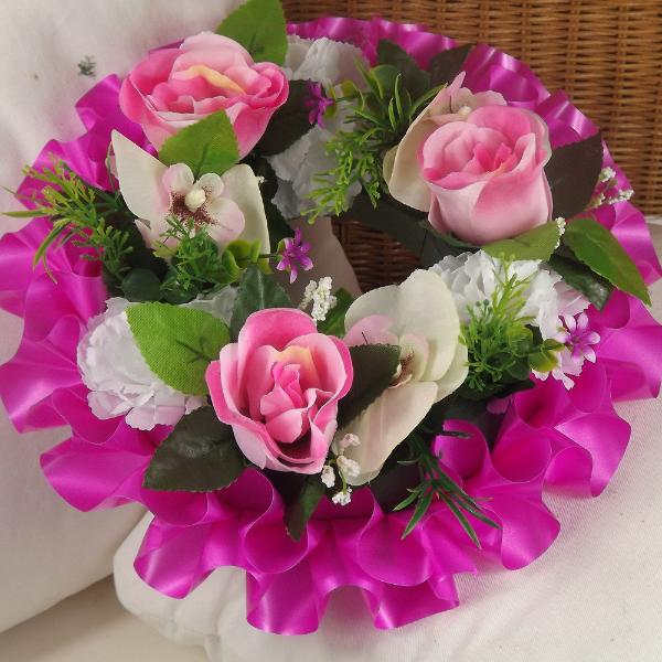 memorial artificial silk flower wreath purple pink