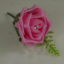 A foam rose wedding buttonhole with pearl loops (choice of 36 colours)