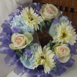 memorial artificial silk flower wreath blue pink
