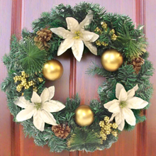artificial pine wreath with gold baubles