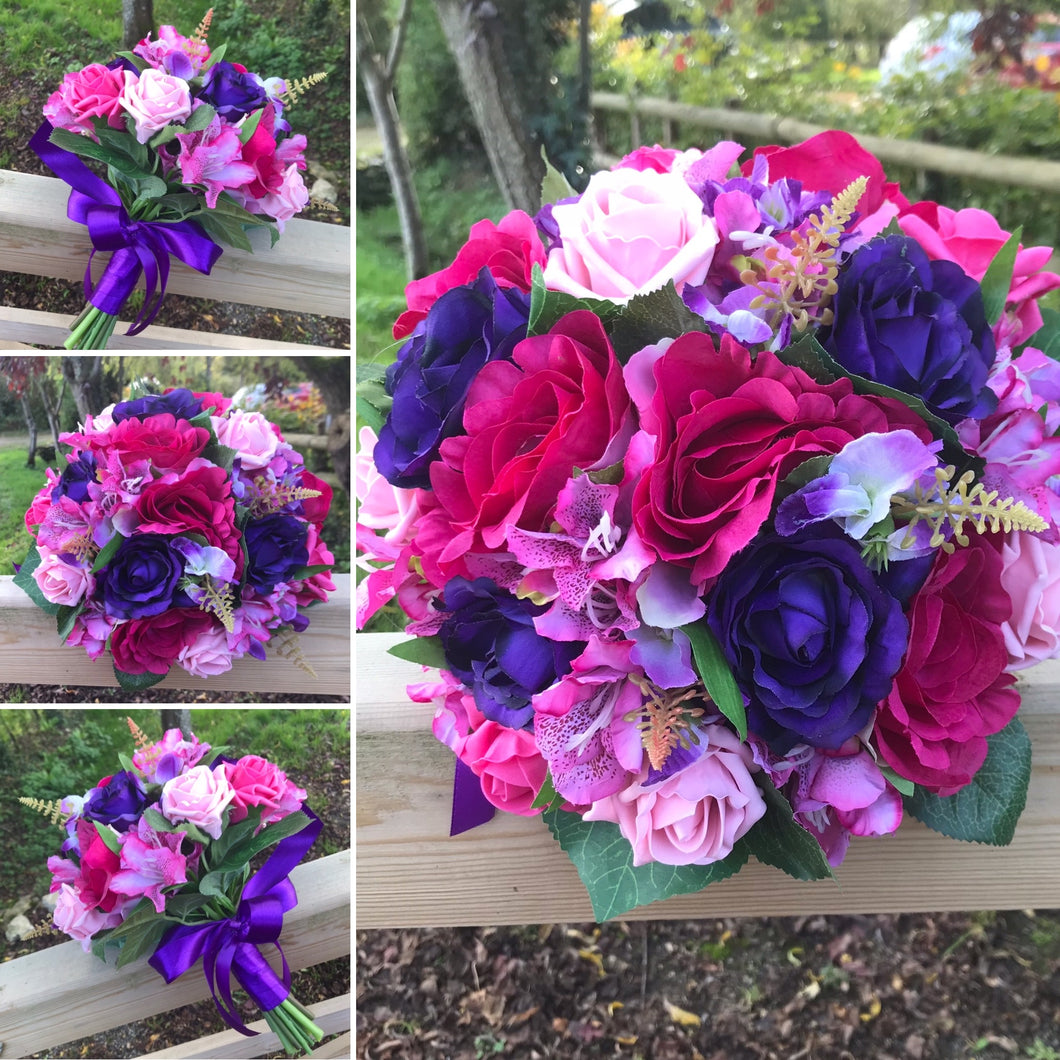 cerise pink and purple wedding bouquet