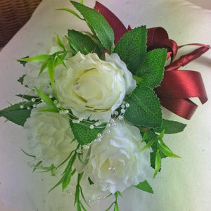 artificial wedding bouquet ivory roses flowers and pearl loops 