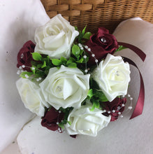artificial wedding bouquet ivory burgundy foam roses flowers