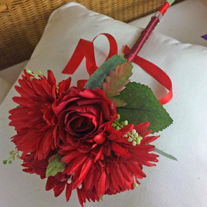 artificial silk wedding bouquet red rose gerbera flowers