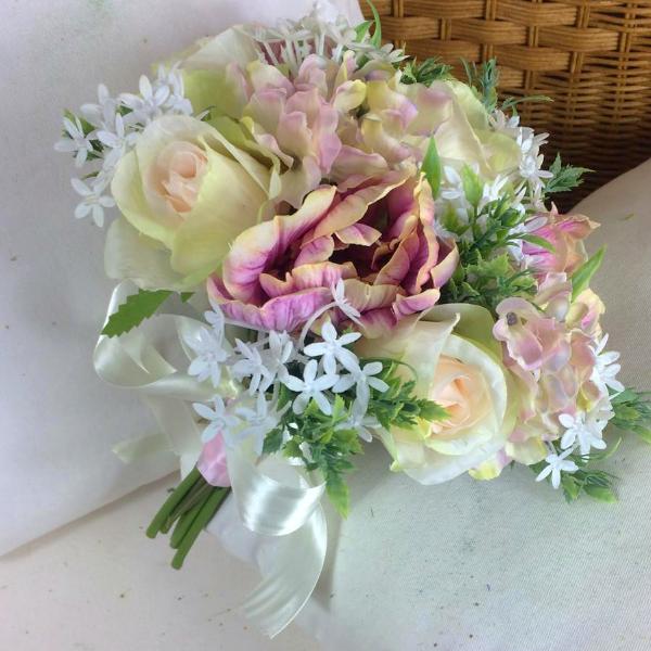 wedding posy bouquet of pink artificial silk roses flowers