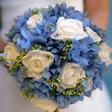 bridal bouquet of silk blue and white flowers