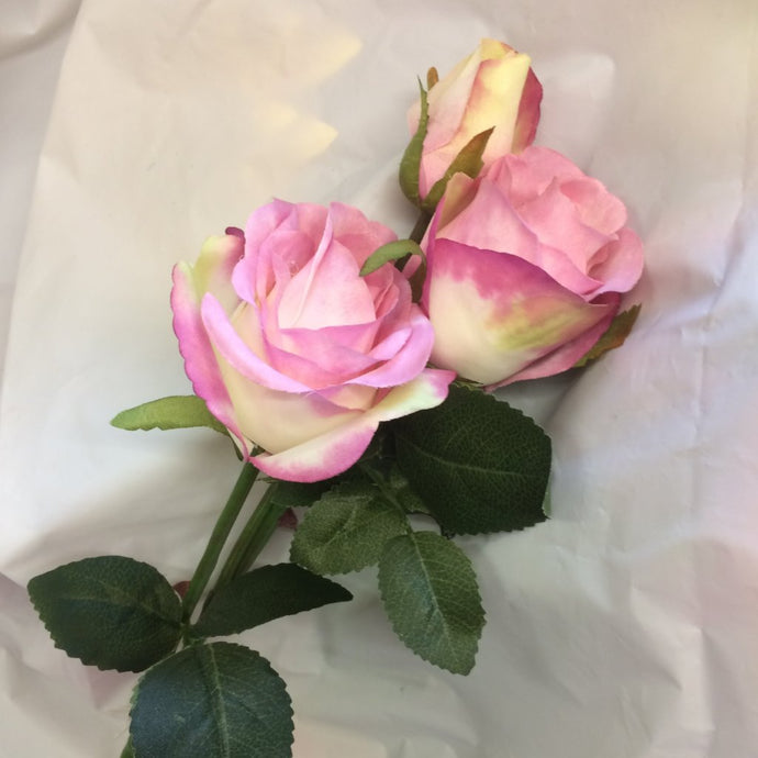 artificial pink and white spray rose