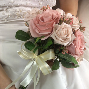 artificial dusky pink and mocha rose wedding bouquet