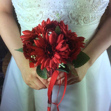 red silk gerbera and rose wedding bouquet
