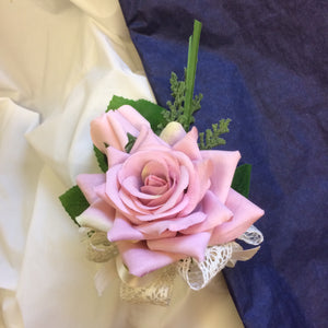 dusky pink silk rose corsage