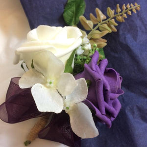 aubergine and ivory artificial rose corsage