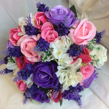 purple and pink artifiicial wedding bouquet
