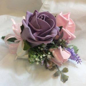 deep lilac and pink rose wedding corsage