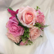 bridesmaids posy of artificial silk pink roses and hydrangea flowers