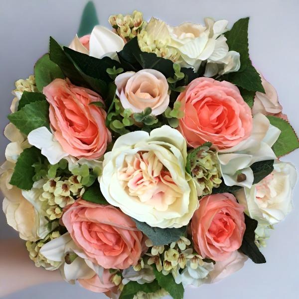 peach silk flower wedding bouquet