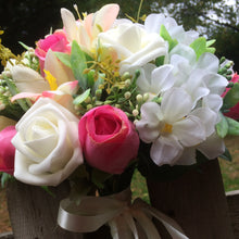 - a brides wedding bouquet of artificial pink & ivory hydrangea roses & lily