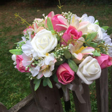 pink and ivory wedding bouquet of artificial flowers
