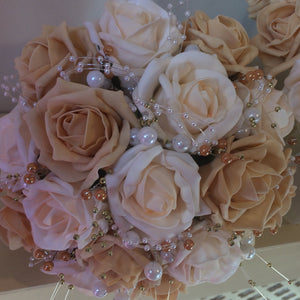 a wedding bouquet collection of cream & gold foam roses & pearls