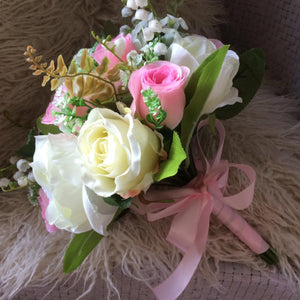 bright pink and ivory artificial wedding bouquet