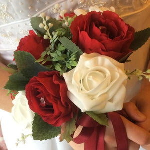 ivory and red rose bridesmaids bouquet