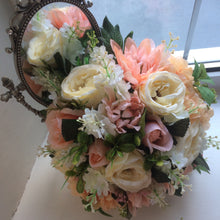 A wedding bouquet  collection featuring peach and cream flowers