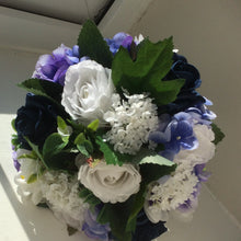 a wedding bouquet collection of royal blue or navy & white flowers