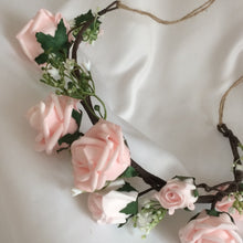 rustic flower crown using pale pink roses
