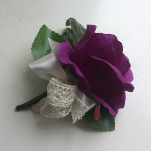 purple artificial silk rose buttonhole