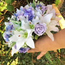 Artificial wedding bouquet collection of Ivory and lilac rose lily and hydrangea flowers