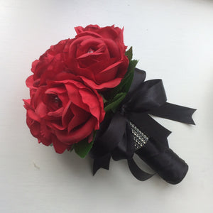 A bouquet collection featuring artificial red silk roses