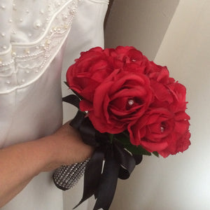 A bouquet collection featuring artificial red silk roses