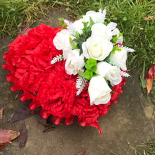 a based memorial heart of roses and carnations in shades of red & white