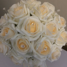 A collection of wedding bouquets featuring champagne blush foam rose with diamante