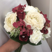 LAST ONE - a wedding bouquet of cream, ivory & burgundy artificial roses & hydrangea