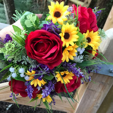 purple and yellow and red wedding bouquet