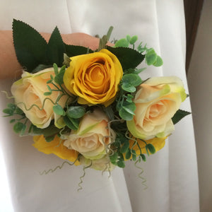 yellow and champagne silk roses