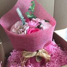 personalised card and Soap flower bouquet gift- pink
