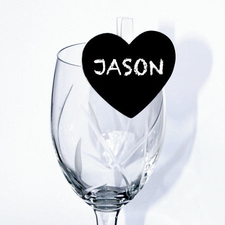 white blackboard heart place setting