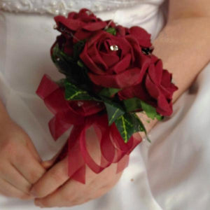 bridesmaids wedding posy bouquet of burgundy foam roses with diamante centres