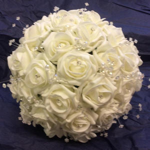 brides foam rose and crystal bouquet