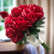 red silk rose wedding bouquet