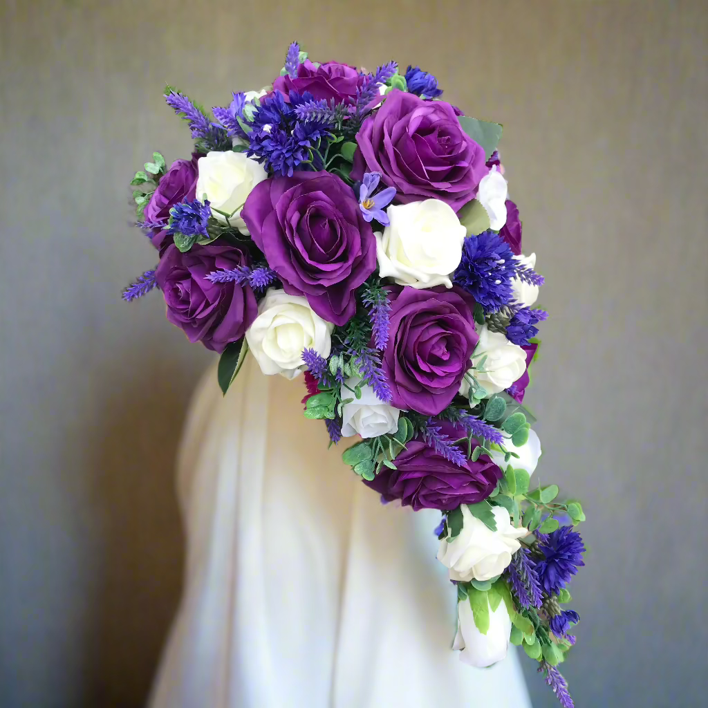 teardrop wedding bouquet and handtied round bouquet